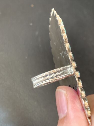 Navajo Zuni Turquoise Multi-Stone Needle Point Ring | Authentic Native American Sterling Silver | Sz 8.5 | 11562