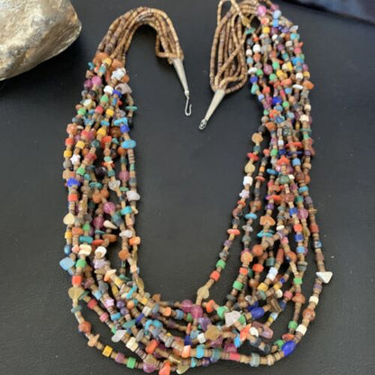 Southwestern Santo Domingo Red Coral Blue Turquoise Necklace | 10 Strand | 28" | 12454