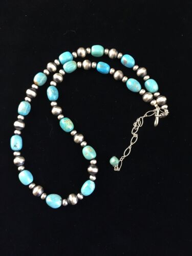 Navajo Blue Sleeping Beauty Turquoise Necklace | Sterling Silver | 21" | Authentic Native American Handmade | 10015