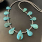Native American Navajo Pearls Necklace | Sterling Silver | Blue Turquoise Teardrop | 11484