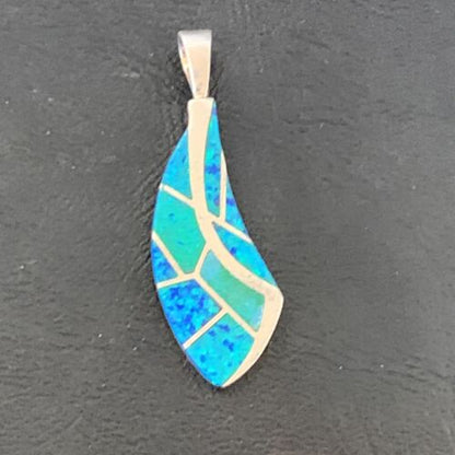 Navajo Blue Opal Inlay Pendant | Sterling Silver | Authentic Native American Handmade | 12274