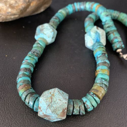 Navajo Turquoise Heishi Spiderweb Necklace | Sterling Silver | 20" | Authentic Native American Handmade | 13894