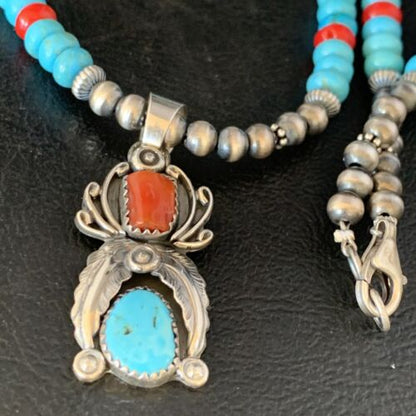 Navajo Sterling Turquoise Onyx Multi-Color Inlay Pendant | Southwestern Necklace | 21" | 13838