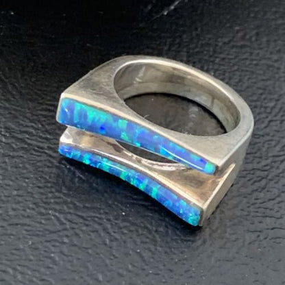 Navajo Blue Opal Inlay Band Ring | Sz 5.5 | Authentic Native American Handmade | 12418