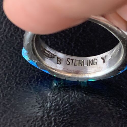 Navajo Blue Opal Inlay Ring | Sterling Silver | Sz 9 | Authentic Native American Handmade | Yazzie | 13533