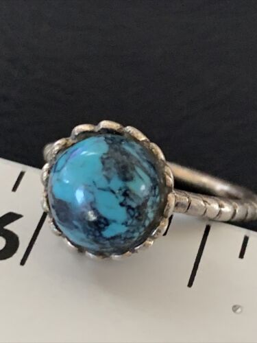 Navajo Blue Kingman Turquoise Pinky Ring | Sterling Silver | Sz 4.5 | Authentic Native American Handmade | 12461