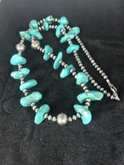 Southwestern | Santo Domingo Kingman Turquoise Bead Necklace | Authentic Native American Handmade | 26" | Quinta 8348