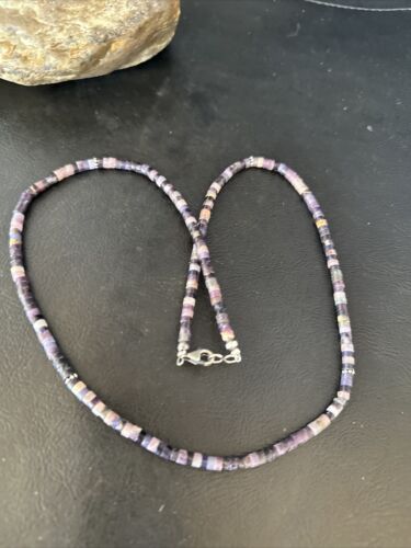 Navajo Sugilite Tube Heishi Necklace | Sterling Silver | 20" | Authentic Native American Handmade | 14517