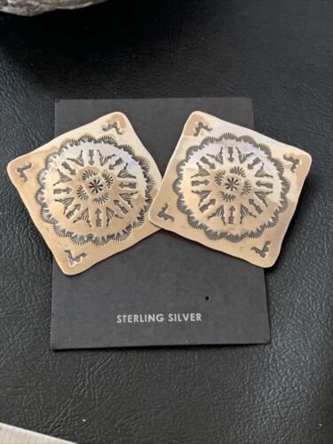Navajo Sterling Silver Stamped Earrings | Authentic Native American Handmade | 1671