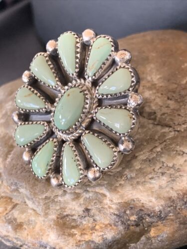 Navajo Green Turquoise Cluster Ring | Authentic Native American Sterling Silver | Multi-Stone | Sz 7 | 12192