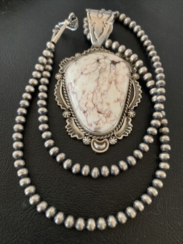 Navajo Wild Horse Turquoise Pendant Necklace | Sterling Silver | Authentic Native American Handmade | 1933