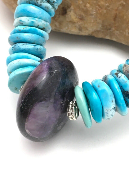 Navajo Sugilite & Turquoise Pendant Necklace | Sterling Silver | Authentic Native American Handmade | 21" | 3086