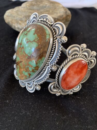 Navajo Royston Turquoise Spiny Oyster Cuff Bracelet | Sterling Silver | Authentic Native American Handmade | 1162
