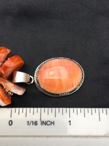 Navajo Orange Spiny Oyster Pendant Necklace Set | Sterling Silver | Authentic Native American Handmade | 2772