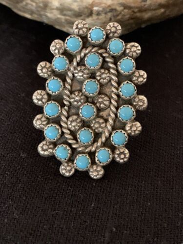 Navajo Blue Cluster Turquoise Petti-Point Ring | Authentic Native American Sterling Silver | Multi-Stone | Sz 7 | 618