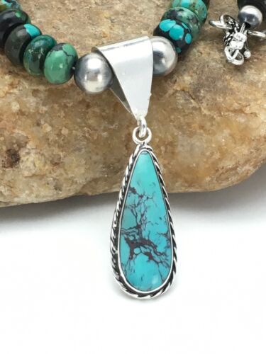 Navajo Spiderweb Turquoise Bead Necklace Pendant | Sterling Silver | Authentic Native American Handmade | 2796