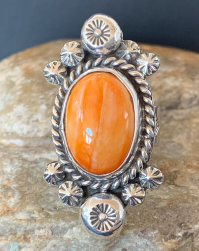 Southwestern Women's Sterling Silver Orange Spiny Oyster Ring | Sz 6 | 00457