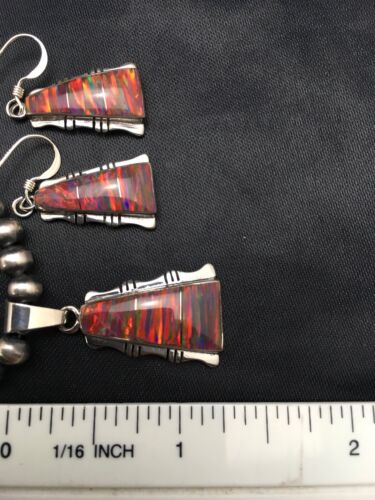 Navajo Opal Inlay Pendant Necklace & Earring Set | Sterling Silver | Authentic Native American Handmade | 3075