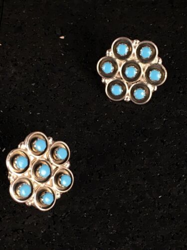 Native American Zuni Turquoise Earrings | Sterling Silver | Old Pawn | 8778