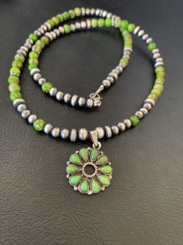 Navajo Green Gaspeite Turquoise Multi-Stone Pendant | Authentic Native American Sterling Silver | 12264