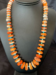 Navajo Orange Spiny Oyster & Turquoise Necklace | Sterling Silver | Authentic Native American | Graduated | 22" | 11387