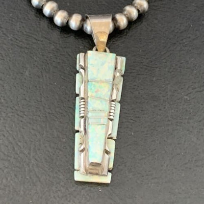 Navajo White Opal Inlay Pendant | Sterling Silver | 2" | Authentic Native American Handmade | 10917
