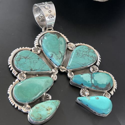 Navajo Multi-Stone Turquoise Naja Pendant Necklace | Sterling Silver | 11353