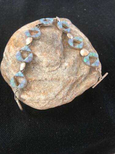 Native American Sterling Silver Opal Inlay Link Bracelet | 7" | 11588