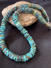 Native American Blue Green Turquoise Heishi Necklace | 9mm | Sterling Silver | 20" | 876