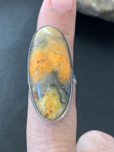 Navajo Bumble Bee Jasper Ring | Sterling Silver | Sz 8 Adjustable | Authentic Native American Handmade | 11545