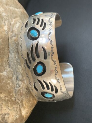 Navajo Sterling Silver Shadow Box Bear Paw Bracelet | Authentic Native American Handmade | Spencer | 1477