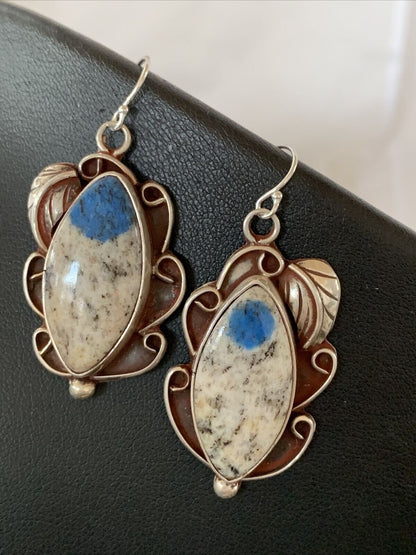 Navajo Azurite Quartz Dangle Earrings | Sterling Silver | Authentic Native American Handmade | 1249