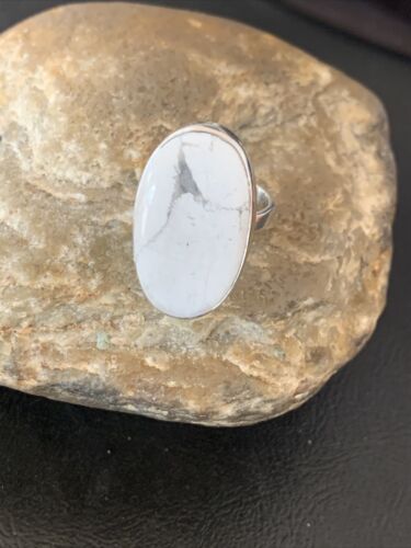 Navajo White Howlite Ring | Sterling Silver | Sz 9.5 | Authentic Native American Handmade | 11610