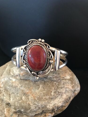 Native American Navajo Apple Coral Bracelet | Sterling Silver | J Platero | 8038