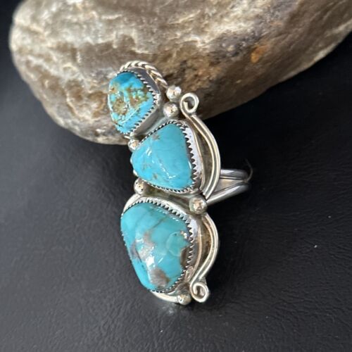Navajo Blue Kingman Turquoise Multi-Stone Ring | Authentic Native American Sterling Silver | Sz 9.5 | 14551