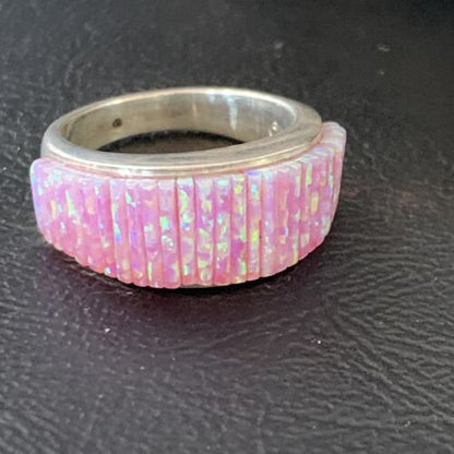 Navajo Pink Opal Inlay Band Ring | Sz 8.5 | Authentic Native American Handmade | 12410