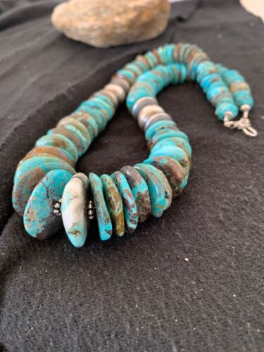 Authentic Navajo Sterling Silver & Turquoise Graduated Necklace | 18" | Native American Jewelry | 4241 - Masha USA