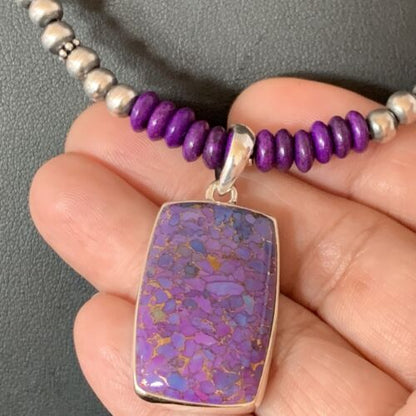 Navajo Pearls Purple Sugilite Mojave Turquoise Necklace | Sterling Silver | Native American Handmade | 13301