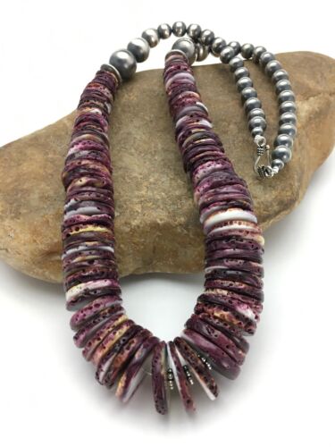 Purple Spiny Oyster Necklace | Navajo Sterling Silver | Authentic Native American Handmade | 23" | 2656