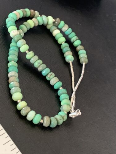 Navajo Green Faceted Turquoise Necklace | Sterling Silver | 22" | Authentic Native American Handmade | 11707