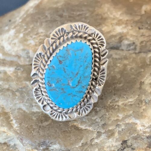 Southwestern Navajo Blue Kingman Turquoise Ring | Sterling Silver | Sz 7 | 12958