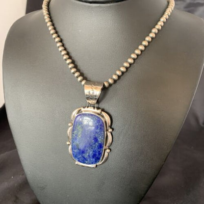 Native American Navajo Blue Lapis Pendant Necklace | Sterling Silver | Authentic Handmade | 11847