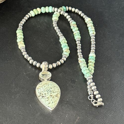 Navajo Sea Green Turquoise Pendant Necklace | Sterling Silver | 21" | Authentic Native American Handmade | 14475