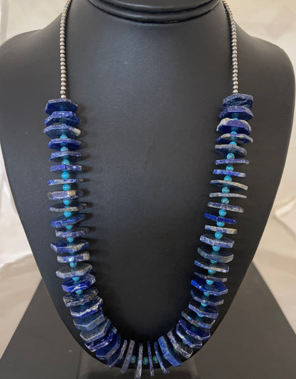 Men's Blue Lapis Turquoise Necklace | Sterling Silver Navajo Pearls | Authentic Native American Handmade | 20" | 13832