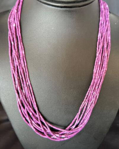 Navajo Stabilized Sugilite Heishi Necklace | 10 Strand | Sterling Silver Tube | 20" | 14818