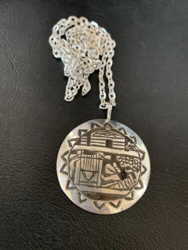 Native American Hopi Pueblo Design Stamp Pendant | Sterling Silver | Handmade | 12318 Chain