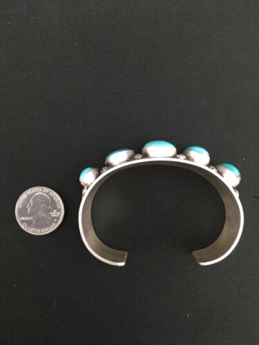Navajo Men's Sterling Kingman Turquoise Bracelet | 5 Stone | Authentic Native American Handmade | 1304