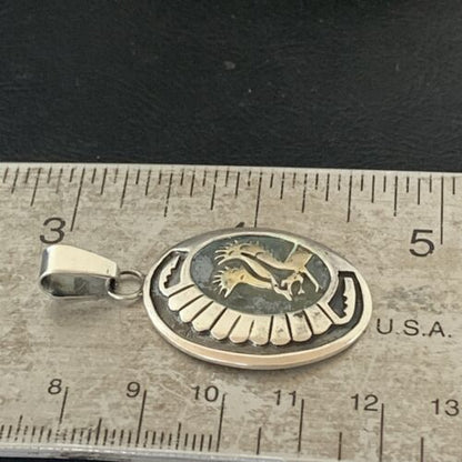 Native American Gold Bald Eagle Pendant | Hopi Stamped Sterling Silver | Handmade | 1399