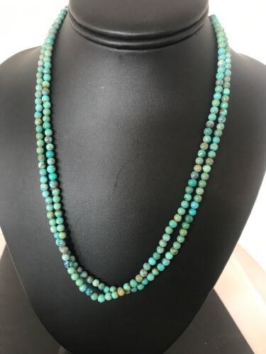 Navajo Turquoise Bead Necklace | 2 Strand | Sterling Silver | 19" | Authentic Native American Handmade | 8562