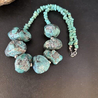 Navajo Chunky Blue Turquoise Necklace | Sterling Silver | Authentic Native American Handmade | 20" | 14414 - Masha USA